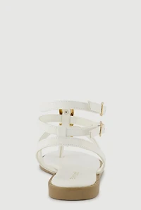 Charm Detail Double Ankle Strap Thong Sandals