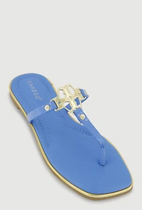 Metallic Pendant Faux Leather Thong Sandals