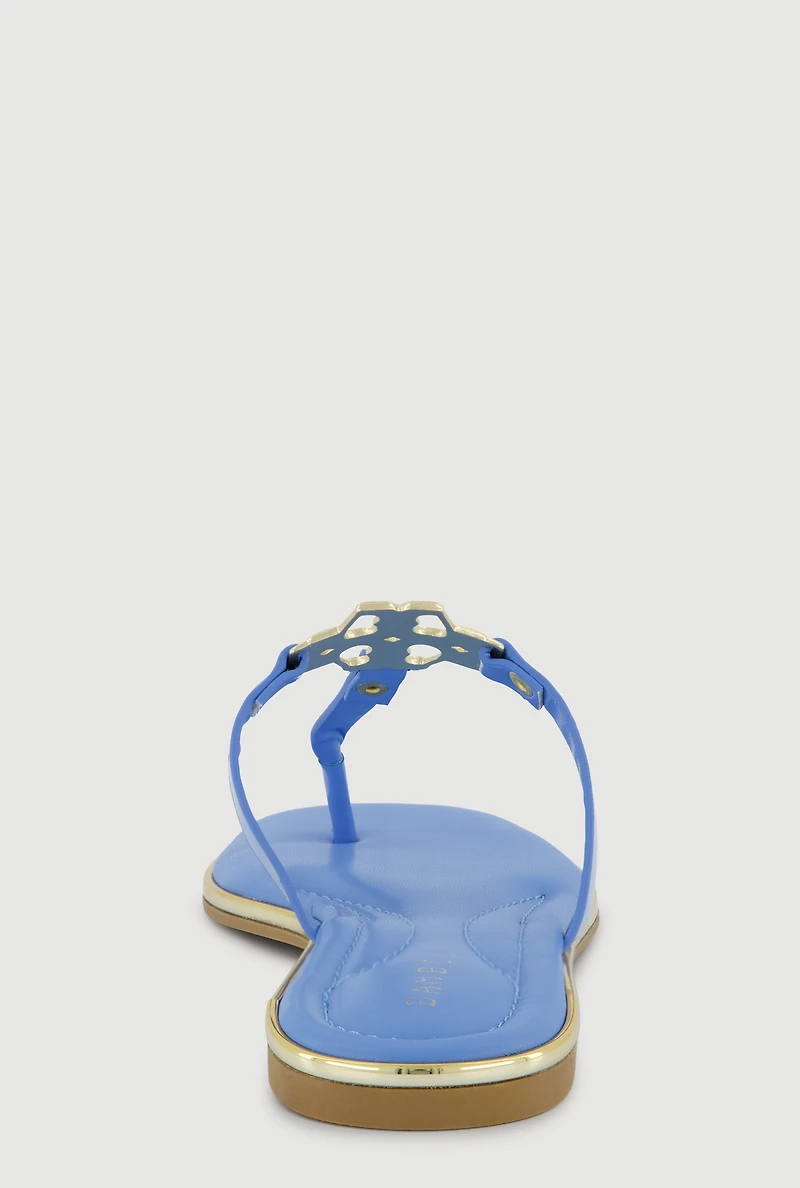 Metallic Pendant Faux Leather Thong Sandals