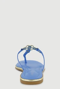 Metallic Pendant Faux Leather Thong Sandals