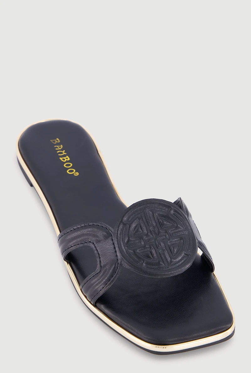 Geometric Band Metallic Trim Open Toe Sandals