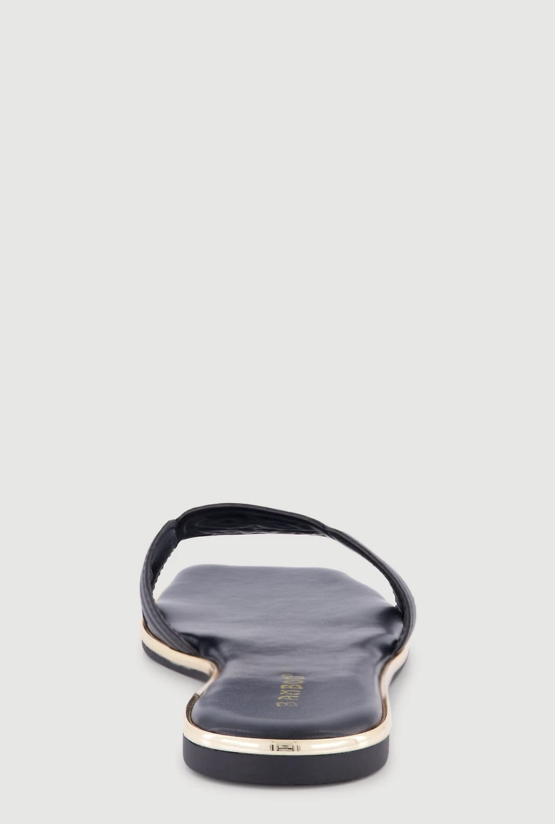 Geometric Band Metallic Trim Open Toe Sandals