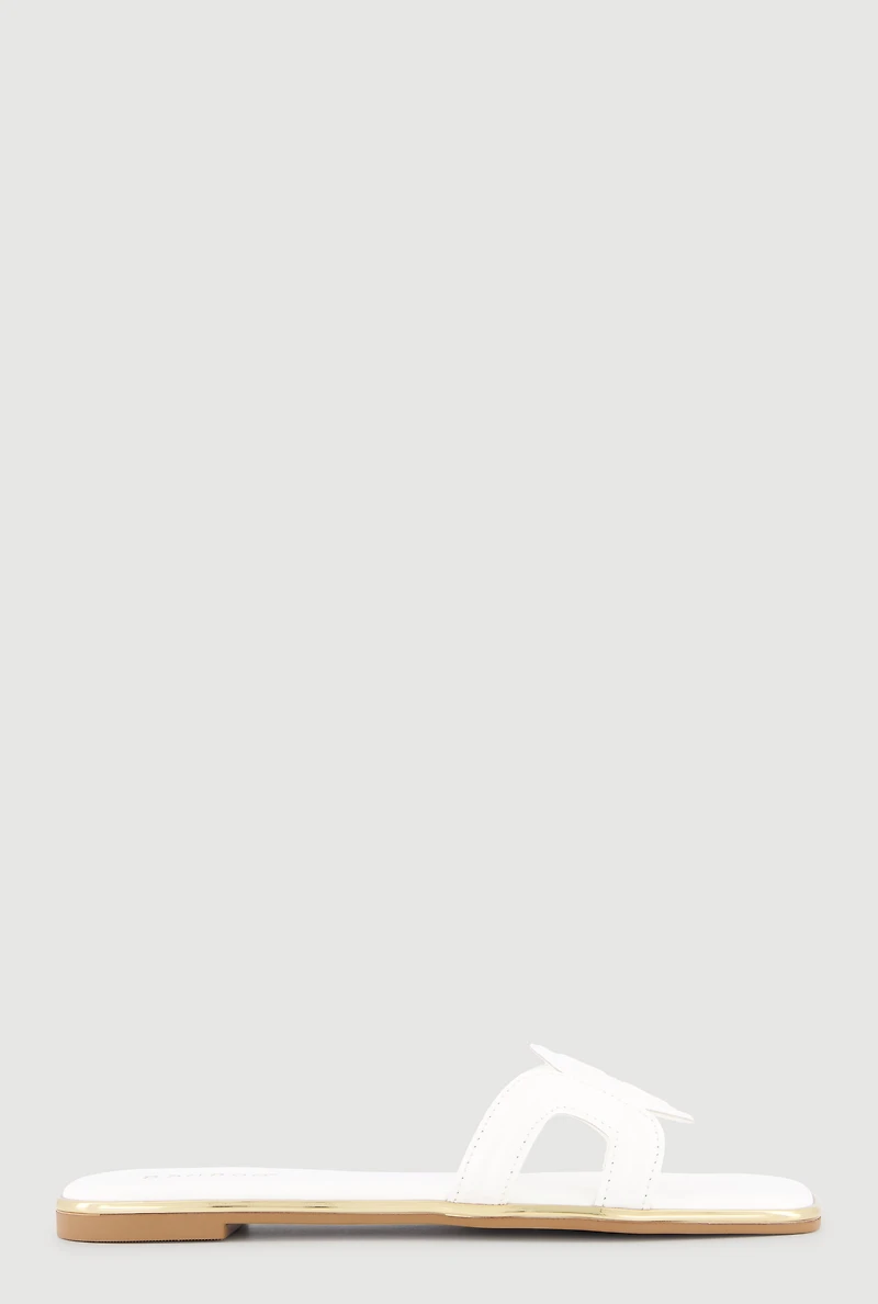 Geometric Band Metallic Trim Open Toe Sandals