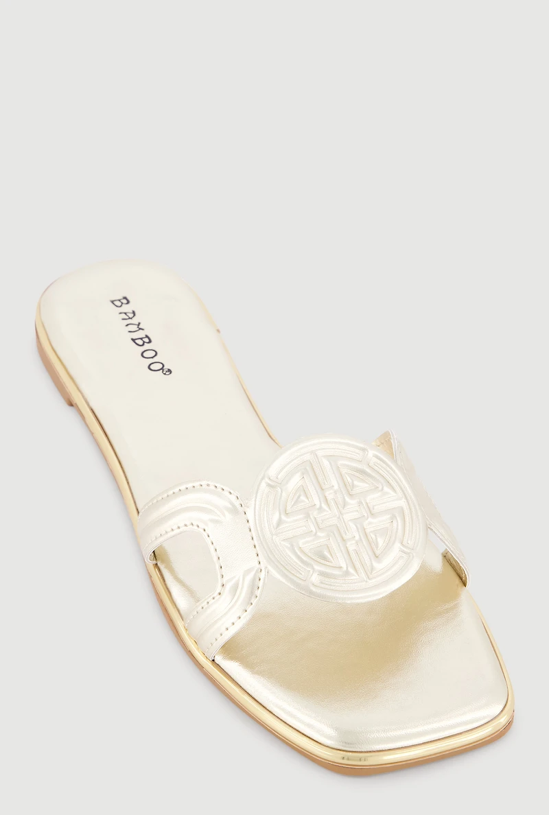 Geometric Band Metallic Trim Open Toe Sandals