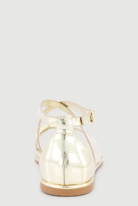 Metallic Detail Faux Leather Open Toe Sandals