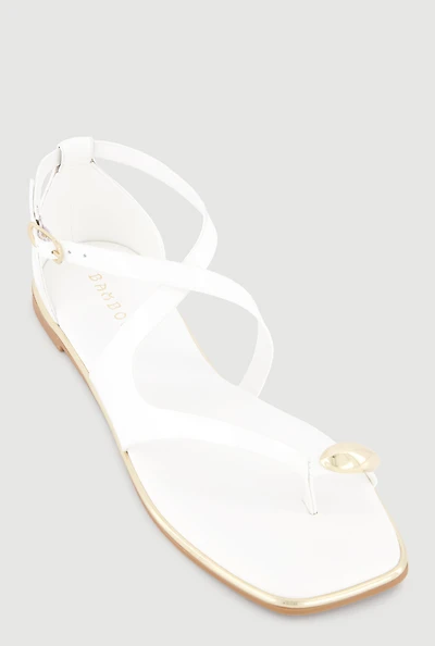 Metallic Detail Faux Leather Open Toe Sandals