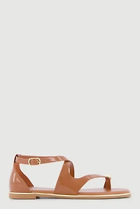Metallic Detail Faux Leather Open Toe Sandals