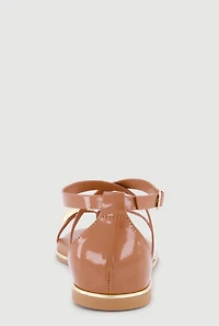 Metallic Detail Faux Leather Open Toe Sandals