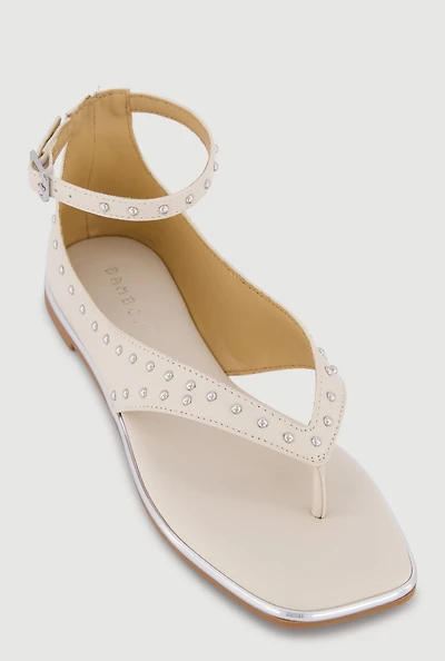 Metallic Studded Ankle Strap Thong Sandals