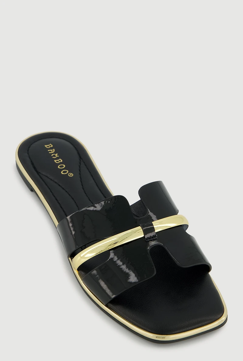 Metallic Trim H Band Slide Sandals