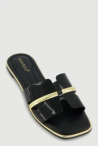 Metallic Trim H Band Slide Sandals
