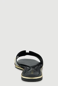 Metallic Trim H Band Slide Sandals