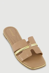 Metallic Trim H Band Slide Sandals
