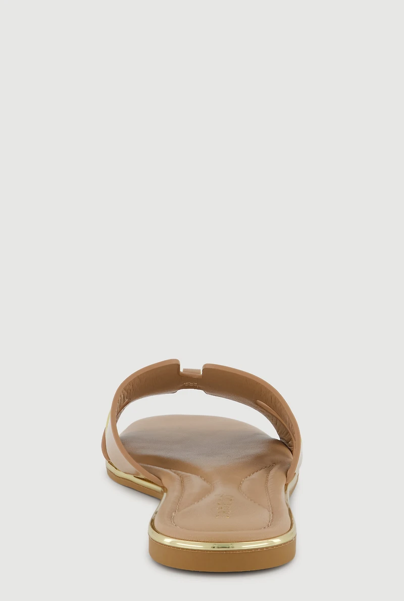 Metallic Trim H Band Slide Sandals