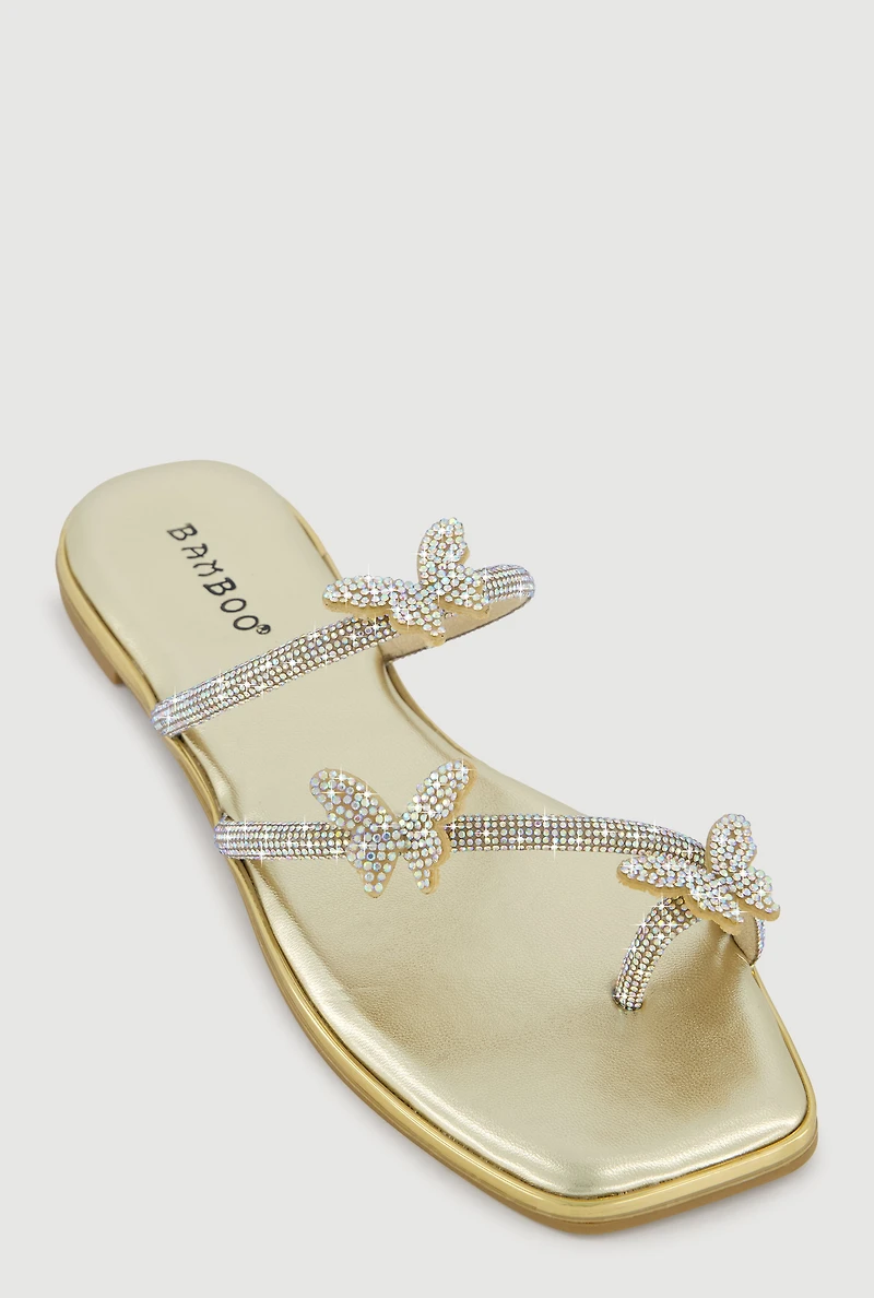 Rhinestone Butterfly Toe Loop Sandals
