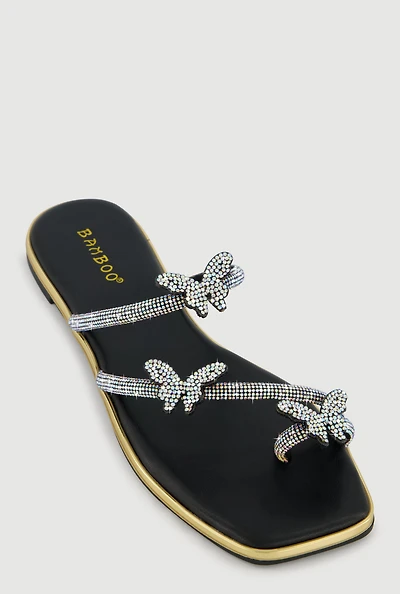 Rhinestone Butterfly Toe Loop Sandals