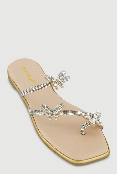 Rhinestone Butterfly Toe Loop Sandals