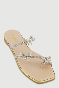 Rhinestone Butterfly Toe Loop Sandals