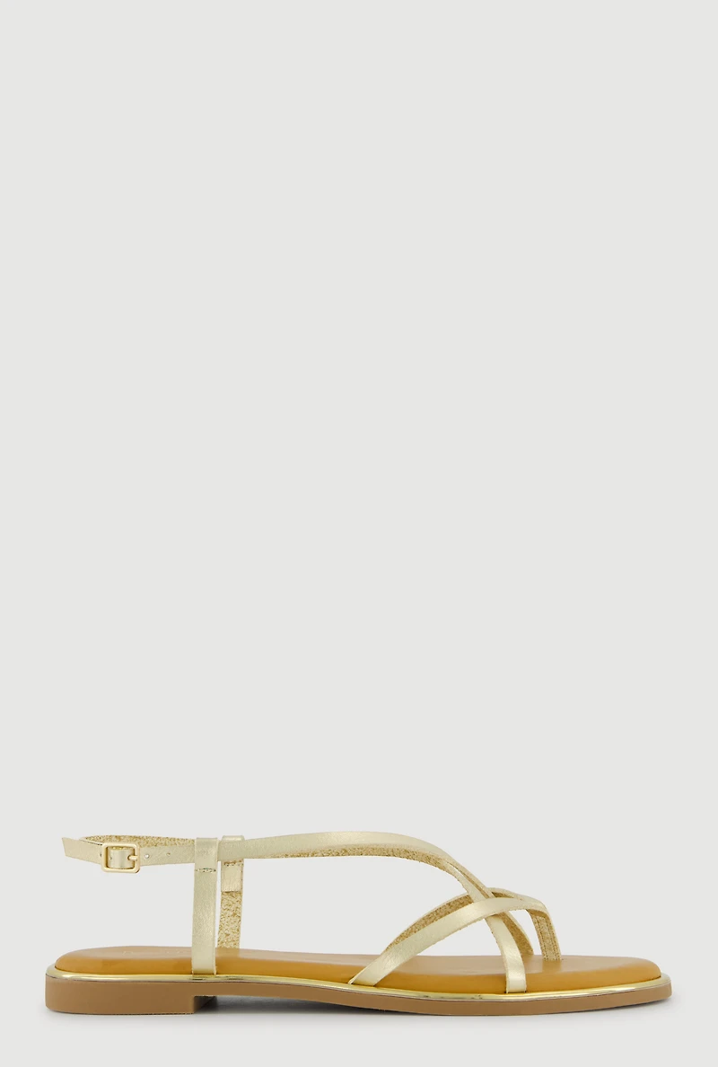 Faux Leather Strappy Toe Loop Sandals