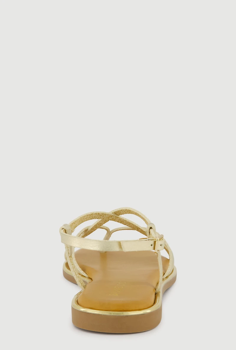 Faux Leather Strappy Toe Loop Sandals
