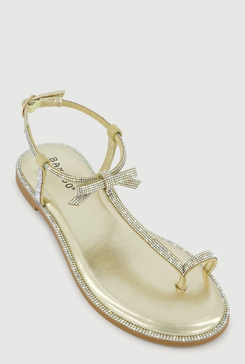 Rhinestone Toe Loop Ankle Strap Thong Sandals