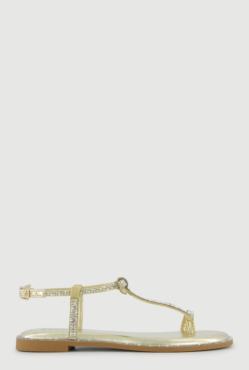 Rhinestone Toe Loop Ankle Strap Thong Sandals