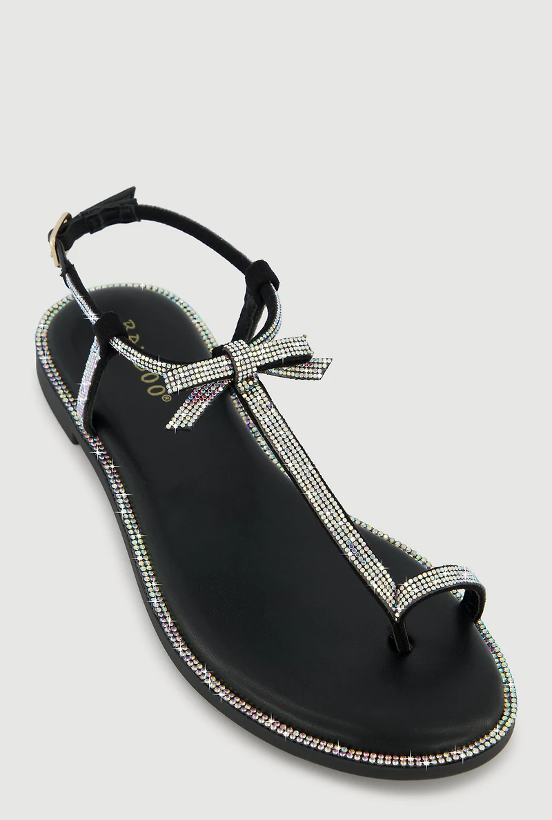 Rhinestone Toe Loop Ankle Strap Thong Sandals