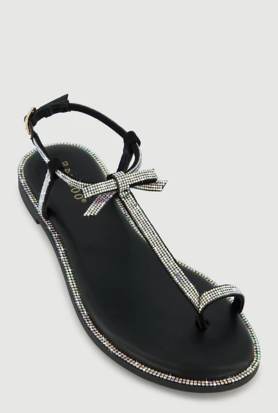 Rhinestone Toe Loop Ankle Strap Thong Sandals