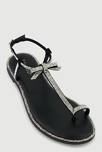 Rhinestone Toe Loop Ankle Strap Thong Sandals