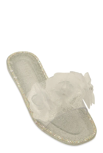 Womens Flower Band Jelly Slide Sandals, 6