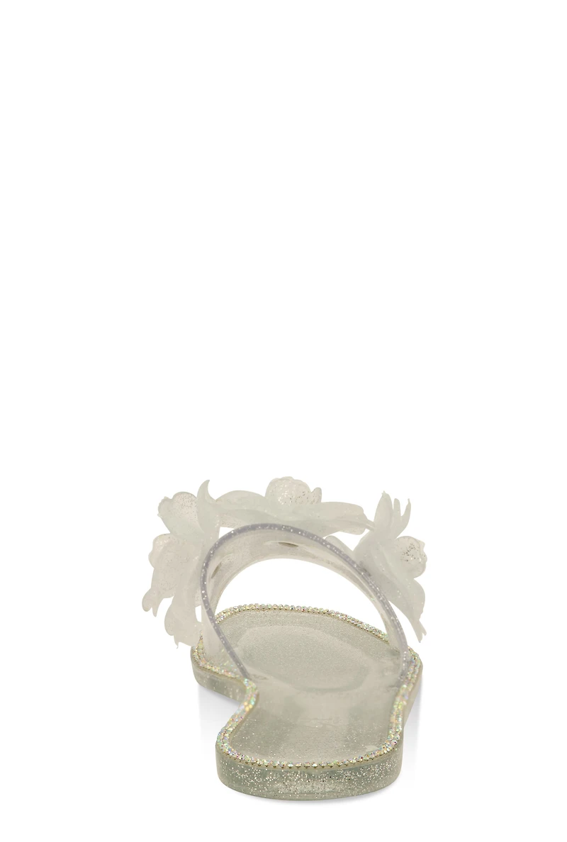 Womens Flower Band Jelly Slide Sandals, 6