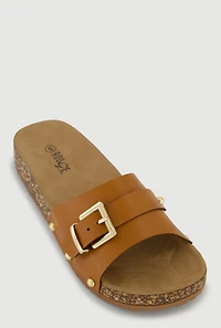 Metallic Buckle Cork Slide Sandals