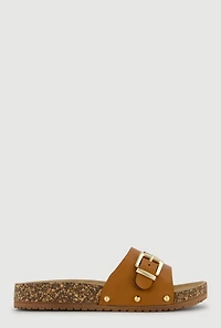 Metallic Buckle Cork Slide Sandals