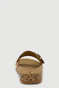 Metallic Buckle Cork Slide Sandals