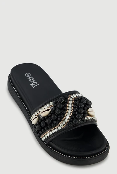 Rhinestone Faux Pearl Band Slide Sandals