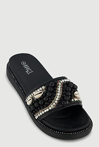Rhinestone Faux Pearl Band Slide Sandals