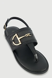 Metallic Detail Ankle Strap Thong Sandals