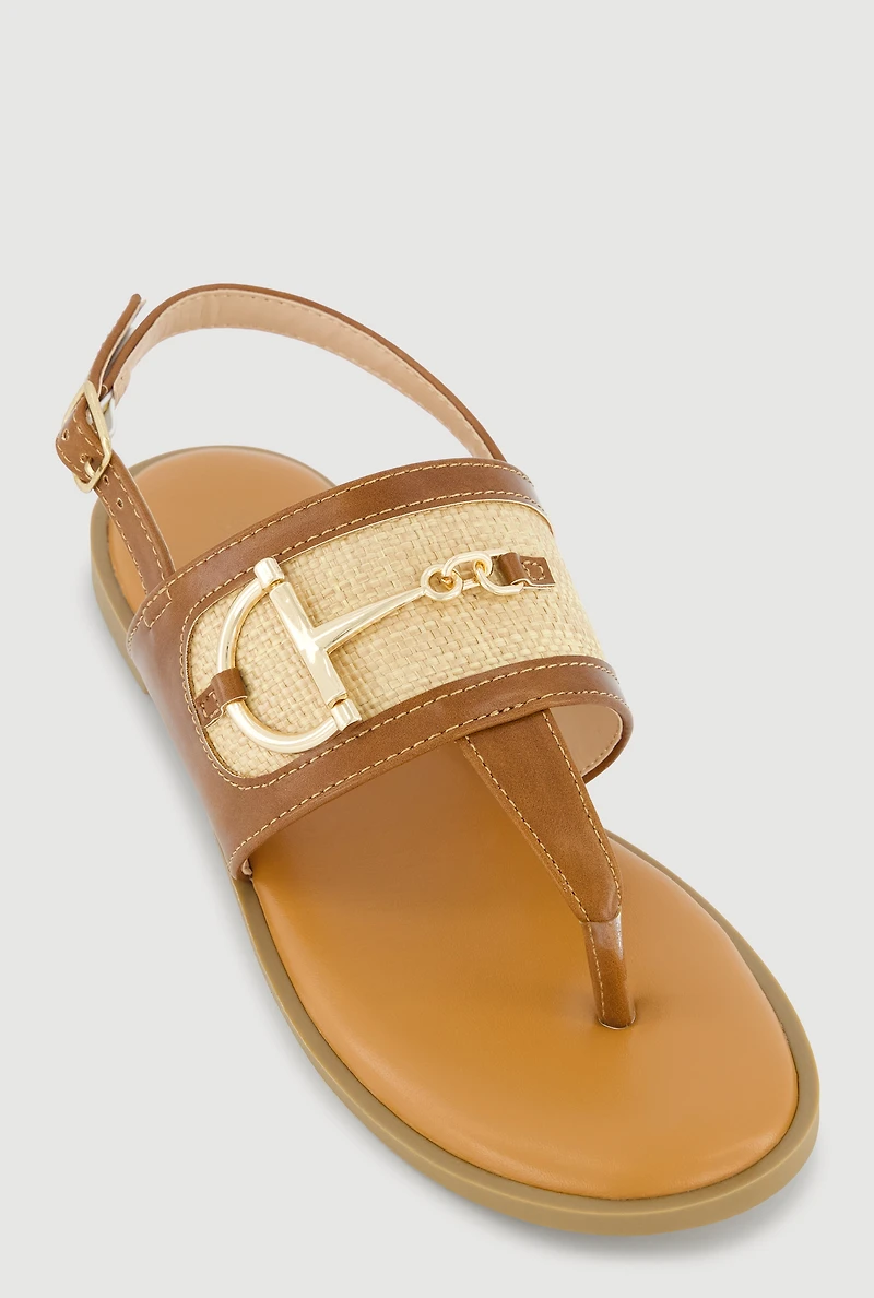 Metallic Detail Ankle Strap Thong Sandals