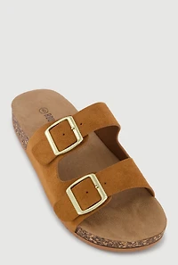 Double Buckle Band Footbed Sandals