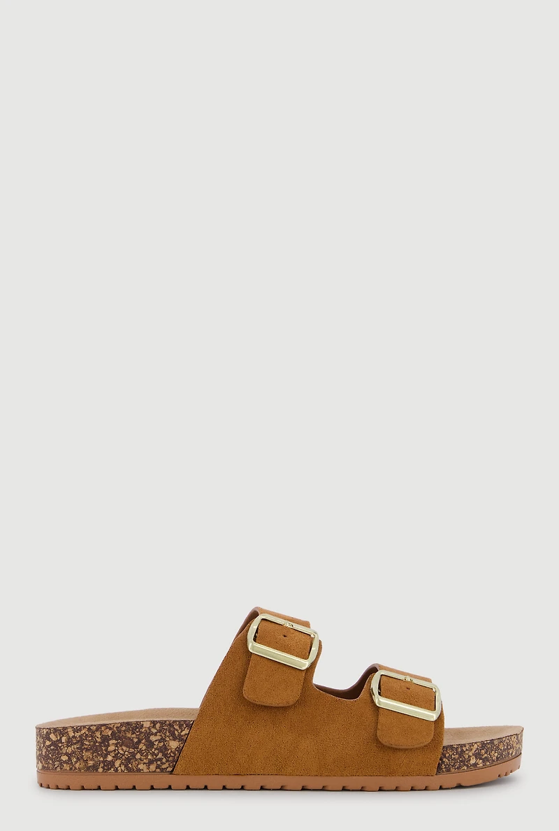 Double Buckle Band Footbed Sandals