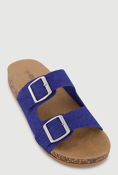 Double Buckle Band Footbed Sandals