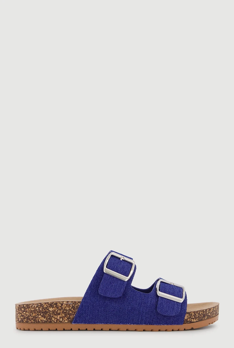 Double Buckle Band Footbed Sandals