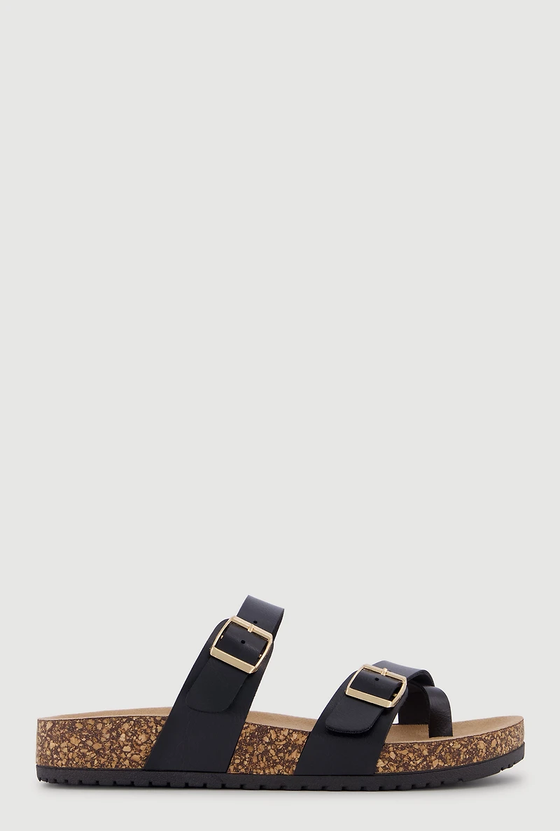 Double Buckle Toe Loop Footbed Sandals