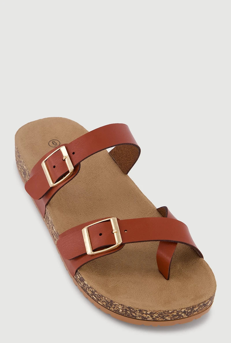 Double Buckle Toe Loop Footbed Sandals