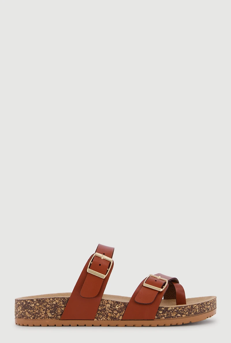 Double Buckle Toe Loop Footbed Sandals