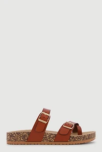 Double Buckle Toe Loop Footbed Sandals