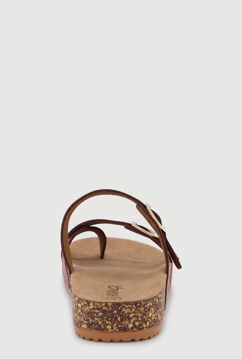 Double Buckle Toe Loop Footbed Sandals