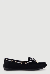 Rhinestone Bow Detail Faux Suede Loafers