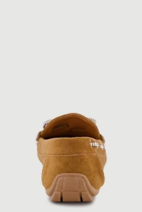 Rhinestone Bow Detail Faux Suede Loafers