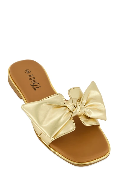 Womens Bow Knot Band Sandals, Gold, Size 9